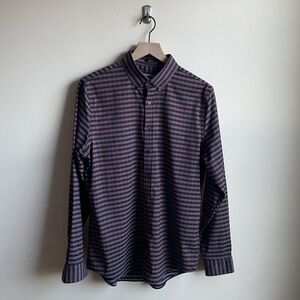 Express Performance Dark Red & Black Small Checkered Button Down Dress Shirt